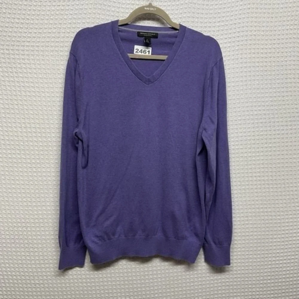 Banana Republic Luxury Blend Purple V-Neck Sweater Men L China Silk/Cotton/Cashm